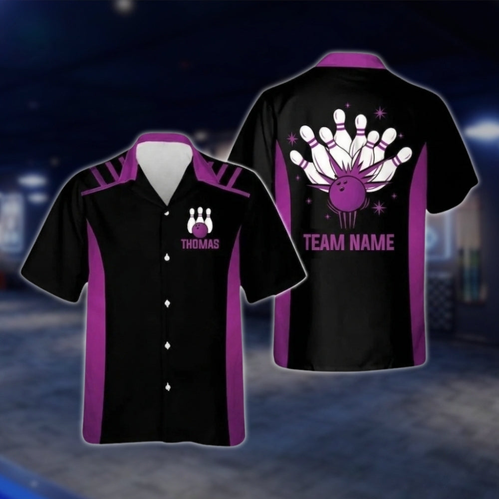 Custom Team Black And Yellow Bowling Hawaiian Shirt Men Women, Custom Bowling Team Shirts BZ0262