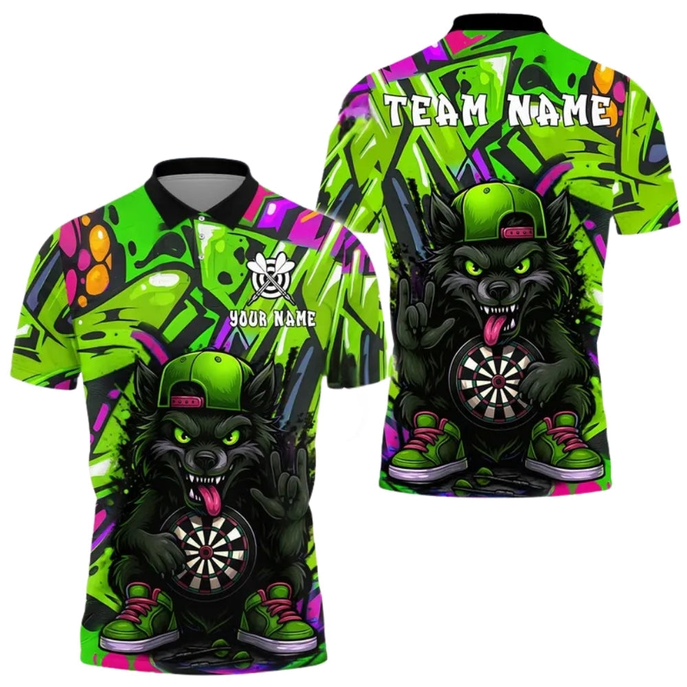 Graffiti Cartoon Wolf Men Personalized Darts Button Polo