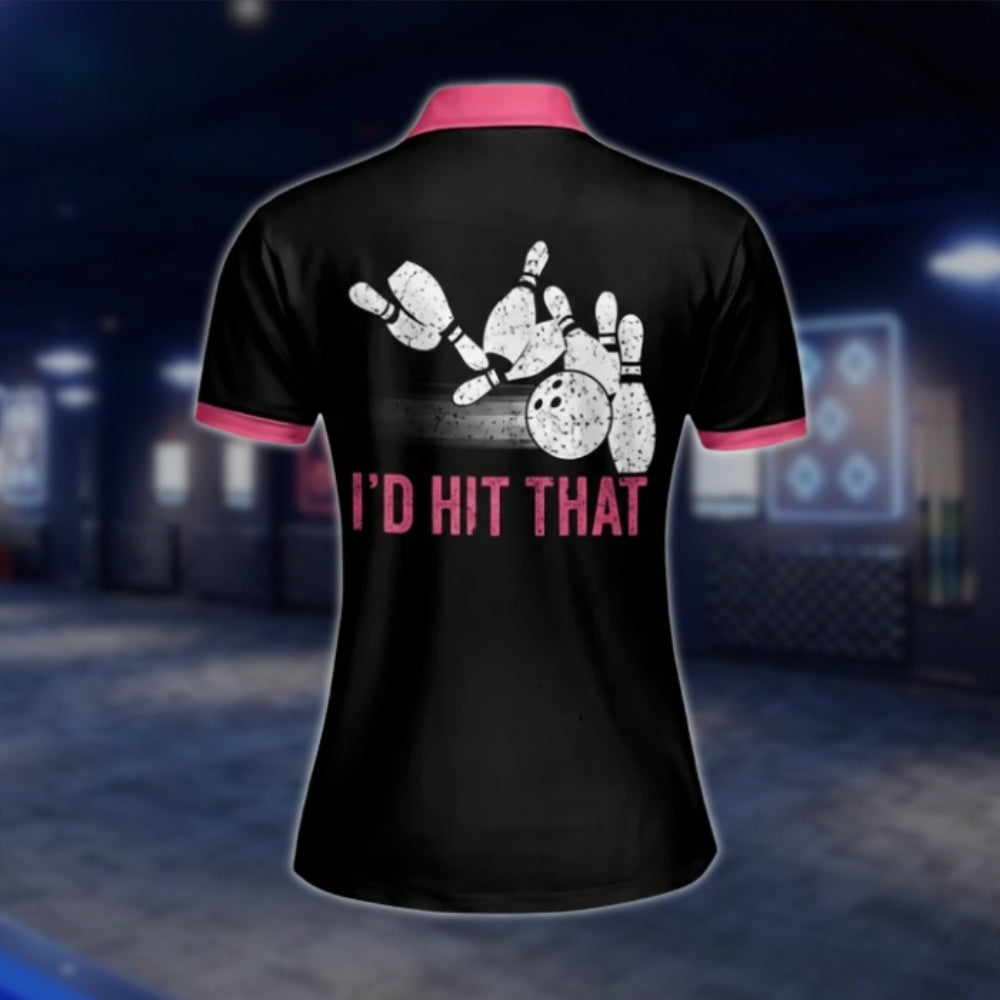 I'd Hit That Argyle Black Pink Custom Womens Bowling Polo Shirt, Custom Funny Bowling Shirt For Women BW0103