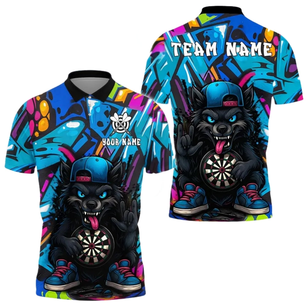 Graffiti Cartoon Wolf Men Personalized Darts Button Polo
