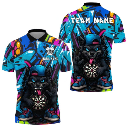 Graffiti Cartoon Wolf Men Personalized Darts Button Polo