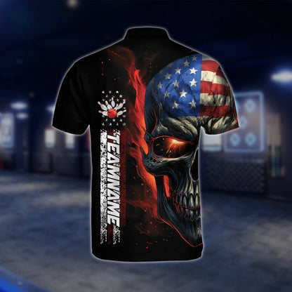Custom Skull USA Flag Bowling Jersey For Mens, Custom Skull Patriotic Bowling Team Shirts BZ0145