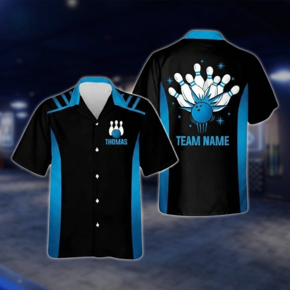 Custom Team Black And Yellow Bowling Hawaiian Shirt Men Women, Custom Bowling Team Shirts BZ0262
