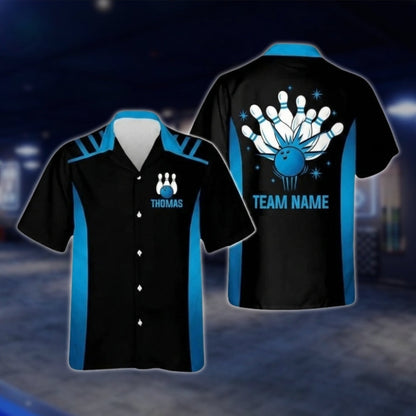 Custom Team Black And Yellow Bowling Hawaiian Shirt Men Women, Custom Bowling Team Shirts BZ0262