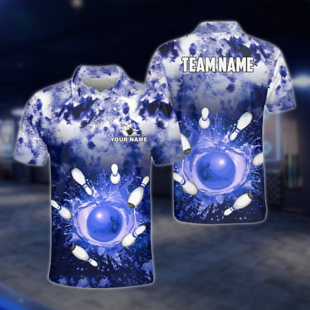 Personalized Mens Splash Purple Bowling Polo Shirt, Custom Bowling Team Shirt BZ0788