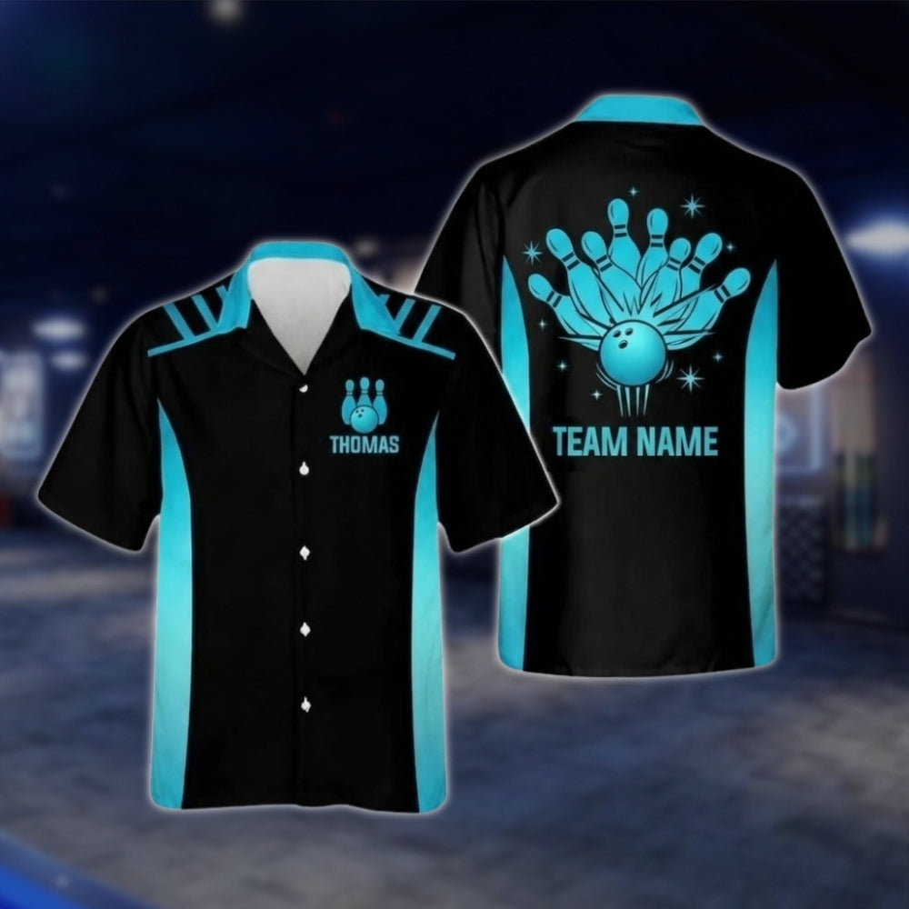 Custom Team Black And Yellow Bowling Hawaiian Shirt Men Women, Custom Bowling Team Shirts BZ0262