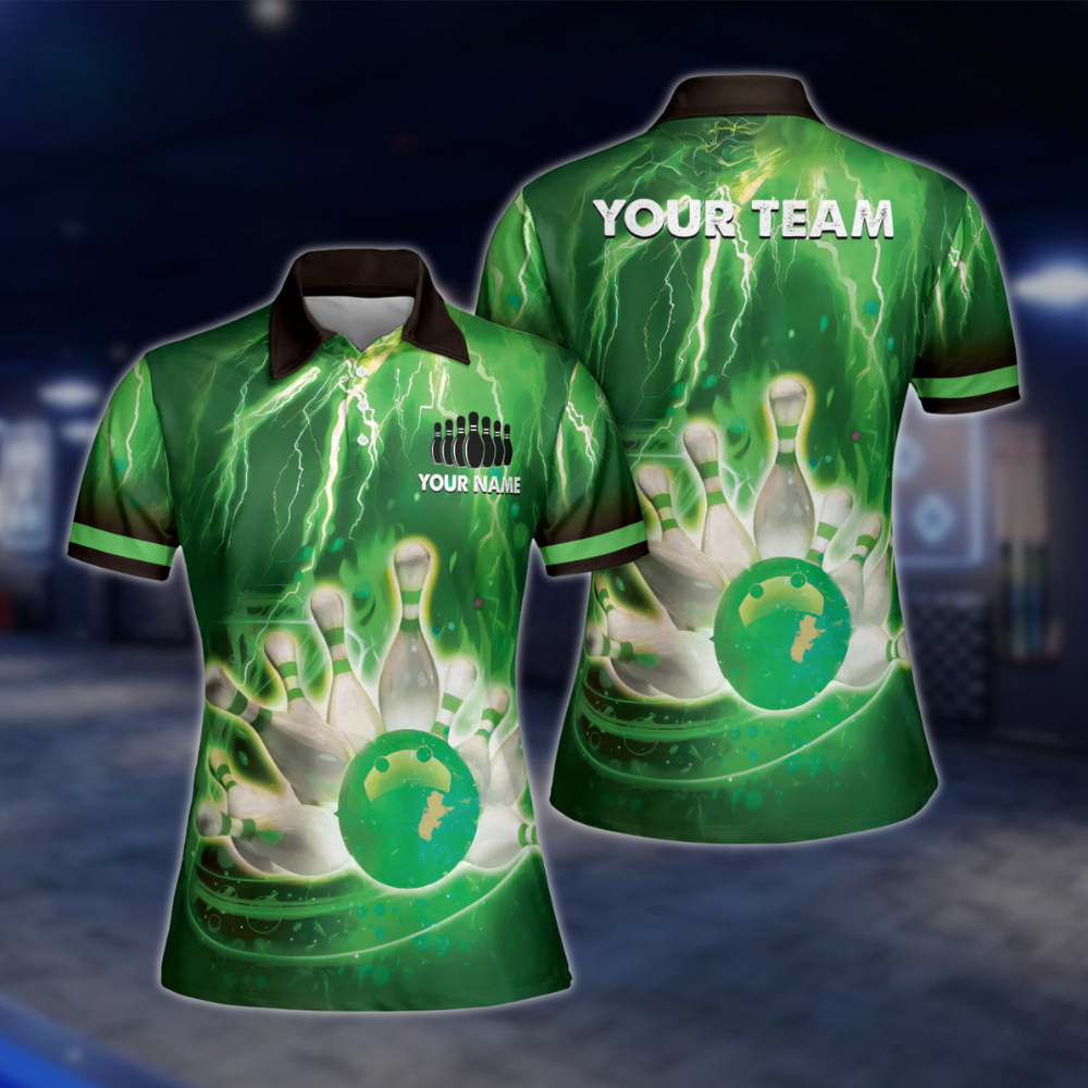 Custom Team Thunder Pink Bowling Polo Shirt For Women, Custom Bowling Team Shirts Ladies BW0156