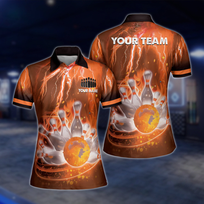 Custom Team Thunder Pink Bowling Polo Shirt For Women, Custom Bowling Team Shirts Ladies BW0156