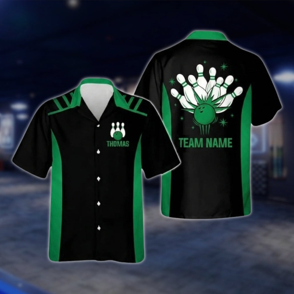 Custom Team Black And Yellow Bowling Hawaiian Shirt Men Women, Custom Bowling Team Shirts BZ0262