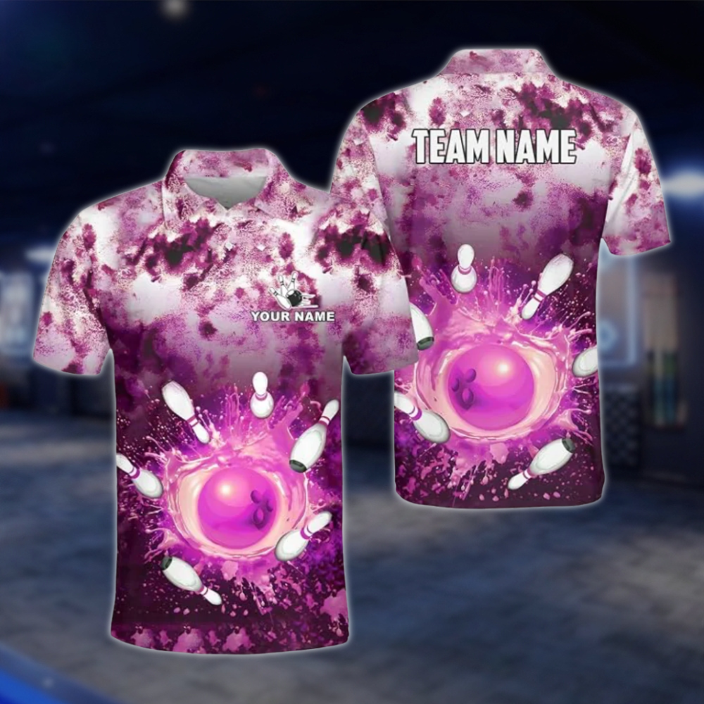 Personalized Mens Splash Purple Bowling Polo Shirt, Custom Bowling Team Shirt BZ0788