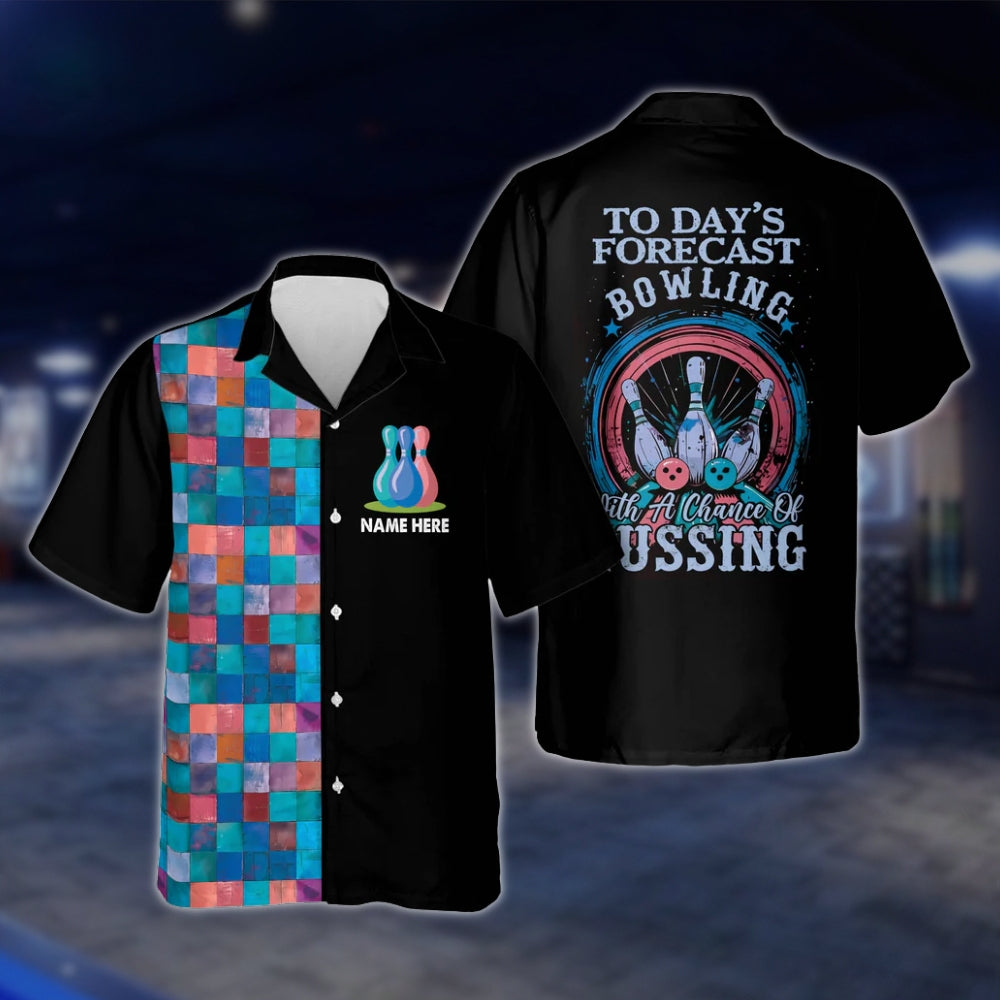 Today's Forecast Bowling With A Chance Of Cussing Multicolor Custom Bowling Hawaiian Shirt, Custom Funny Bowling Shirts BE0036
