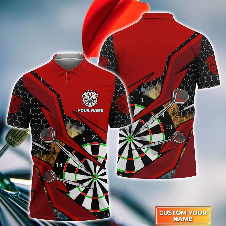 Red Personalized Darts Button Polo — Design 02