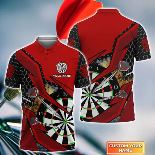 Red Personalized Darts Button Polo — Design 02