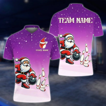 Santa Playing Bowling Custom Mens Xmas Bowling Polo Shirt, Custom Christmas Bowling Team Shirts BE0116