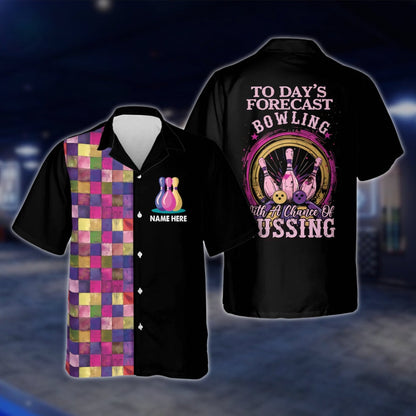 Today's Forecast Bowling With A Chance Of Cussing Multicolor Custom Bowling Hawaiian Shirt, Custom Funny Bowling Shirts BE0036