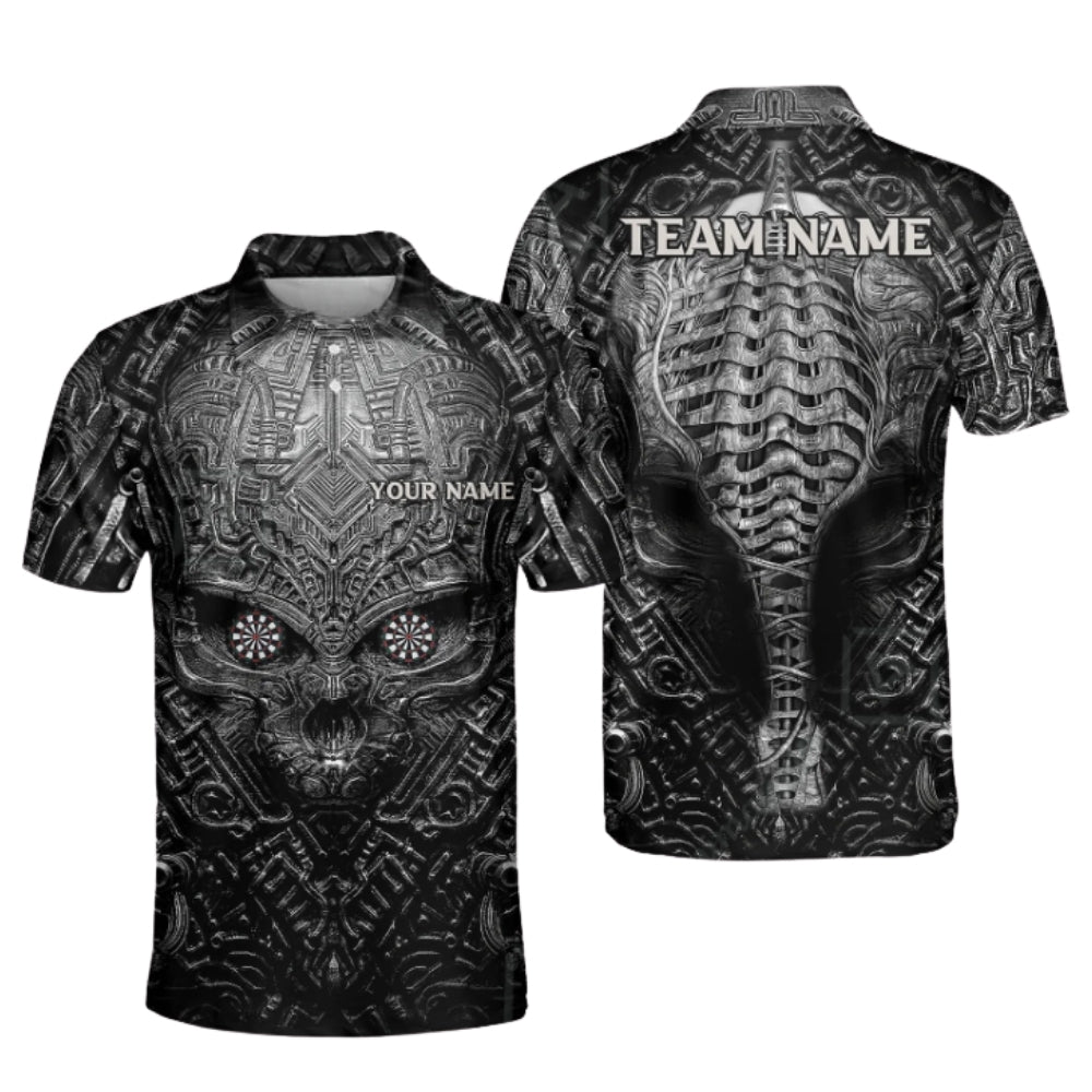 Skull Black Grey Men Personalized Darts Button Polo
