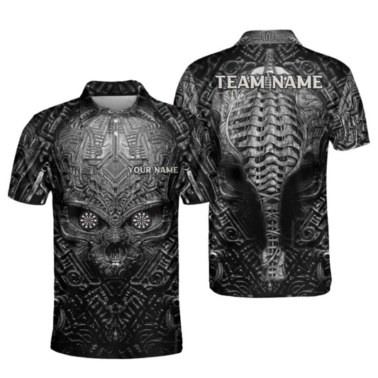 Skull Black Grey Men Personalized Darts Button Polo