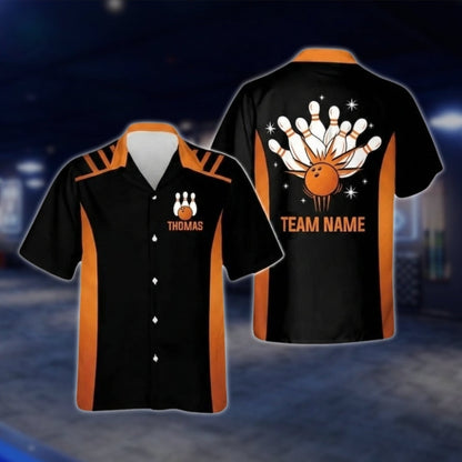 Custom Team Black And Yellow Bowling Hawaiian Shirt Men Women, Custom Bowling Team Shirts BZ0262