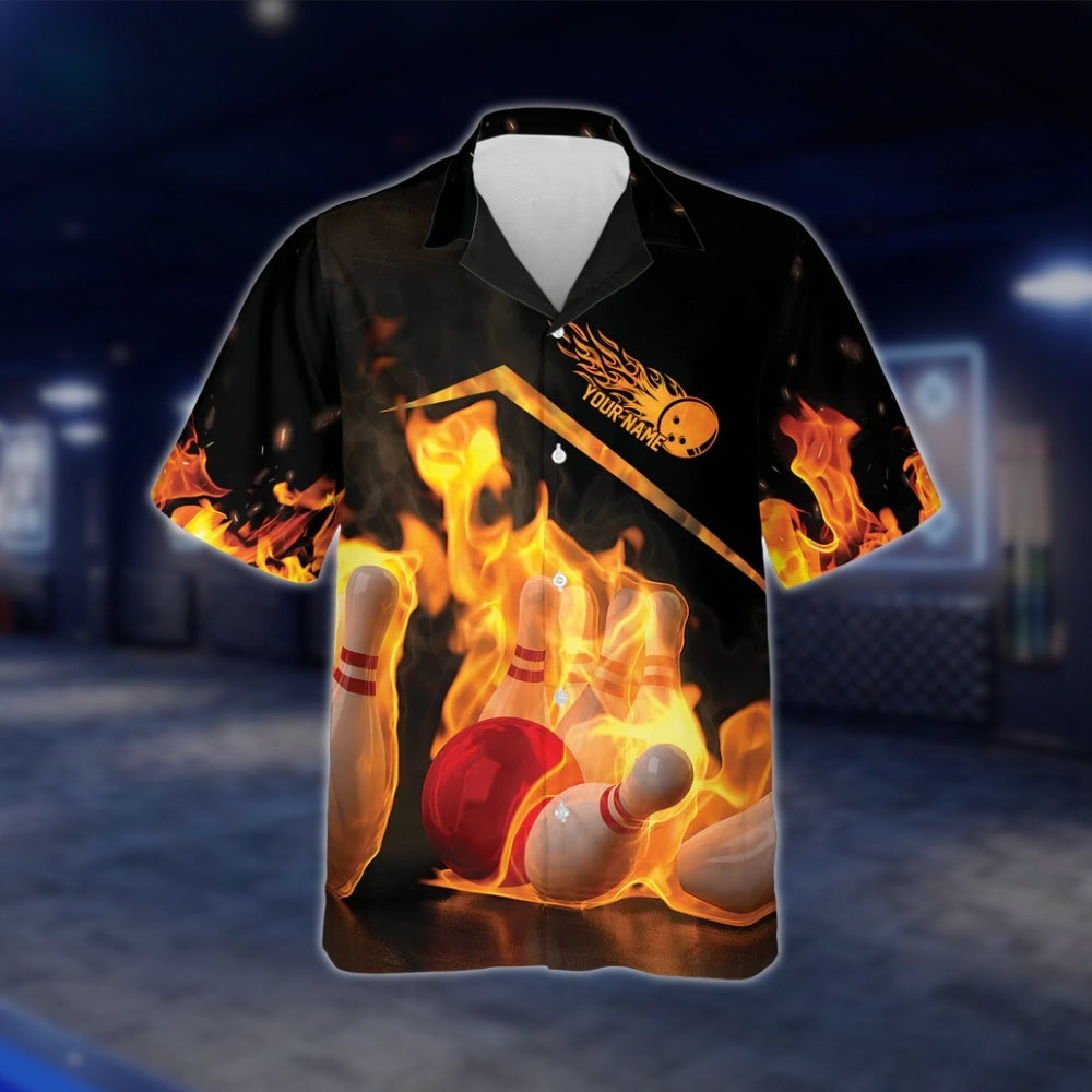 My Balls Are On Fire Custom Flaming Ball And Pins Bowling Hawaiian Shirt For Mens, Custom Funny Flame Bowling Shirts BZ0111