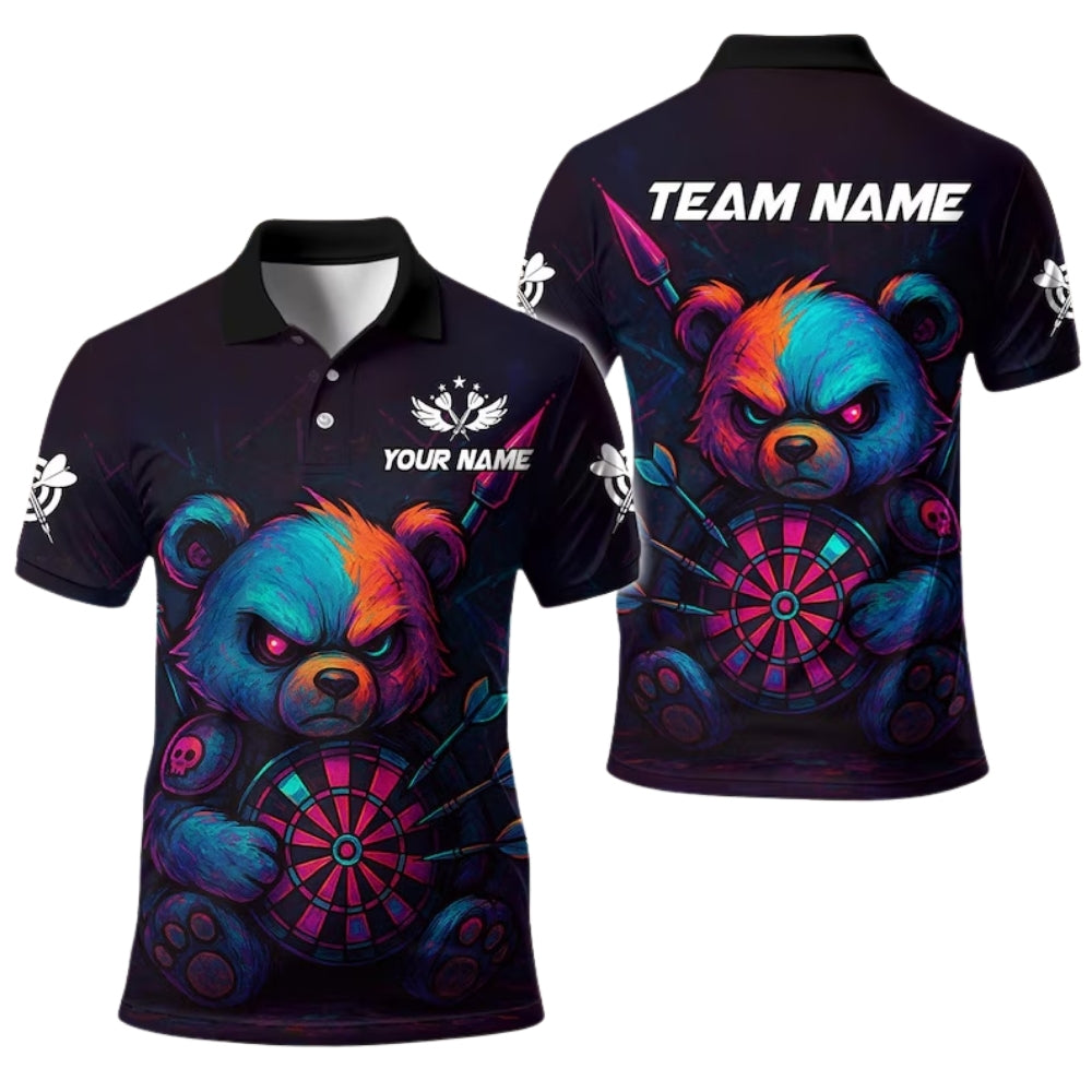 Bear Graffiti Men Personalized Darts Button Polo — Design 02
