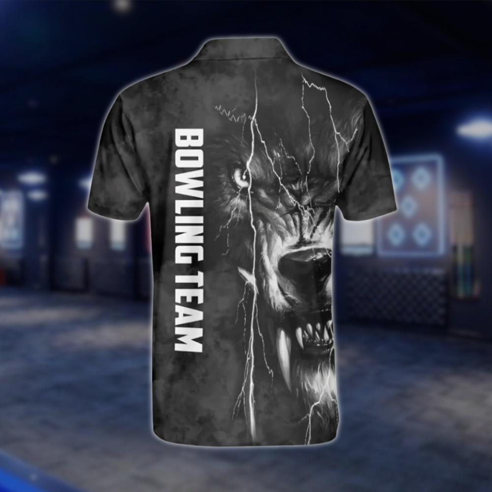 Personalized Mens Wolf Bowling Polo Shirts Black, Custom Wolf Bowling Shirt For Team BZ0200