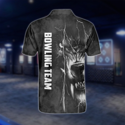 Personalized Mens Wolf Bowling Polo Shirts Black, Custom Wolf Bowling Shirt For Team BZ0200