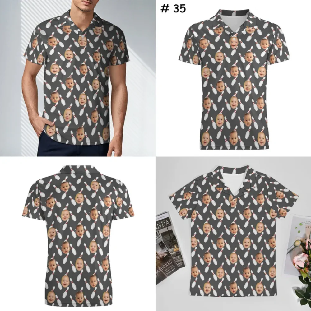 Custom Kid Photo Bowling Polo Shirts For Men, Custom Bowling Shirts With Photo BE0122