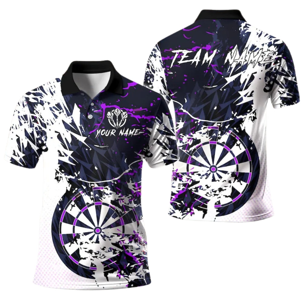 Team Grunge White Blue Personalized Darts Button Polo