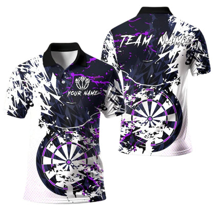 Team Grunge White Blue Personalized Darts Button Polo