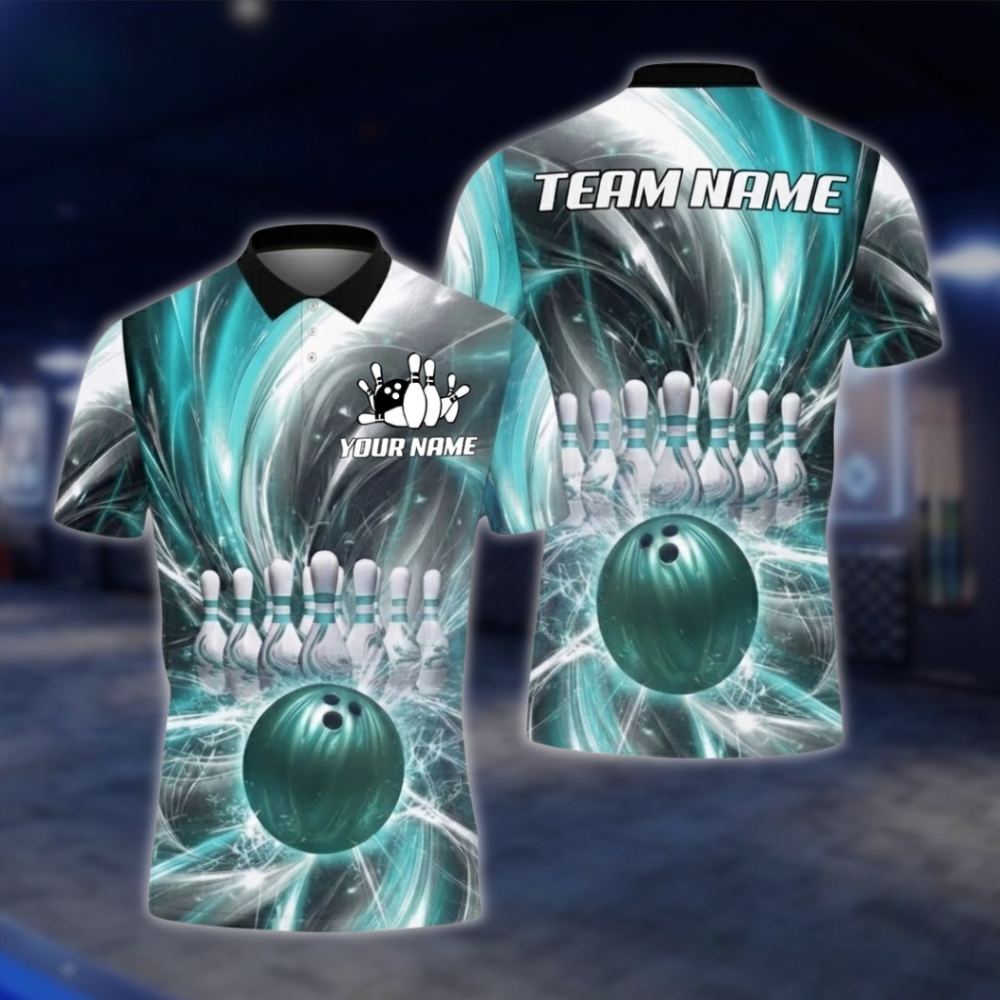Personalized Lightning Purple Polo Bowling Team Shirts Men, Custom Team Bowling Shirt BZ0754