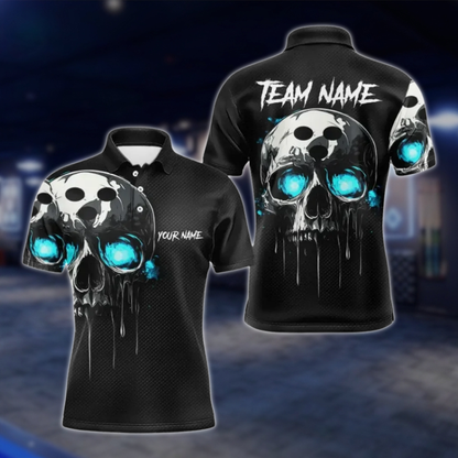 Personalized Skull Bowling Polo Shirt For Men, Custom Skull Bowling Shirts For Team BZ0767