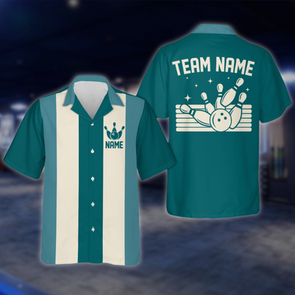 Personalized Blue Retro Bowling Hawaiian Shirt Men, Custom Retro Bowling Shirt For Team BE0219