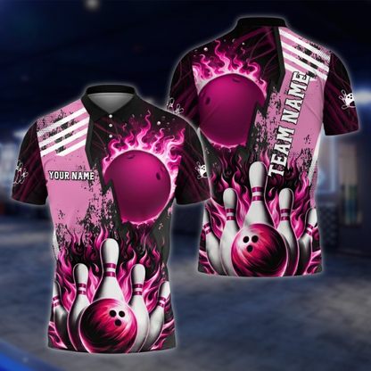 Personalized Fire Ball Red Bowling Polo Shirt For Men, Custom Team Flame Bowling Shirts BZ0812