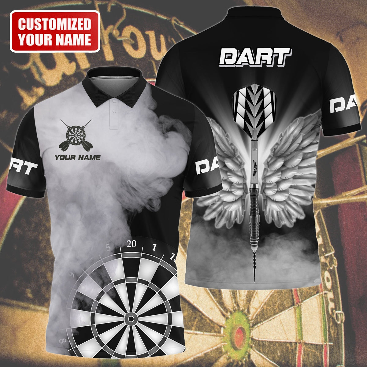 Multi Color Wings Personalized Darts Button Polo