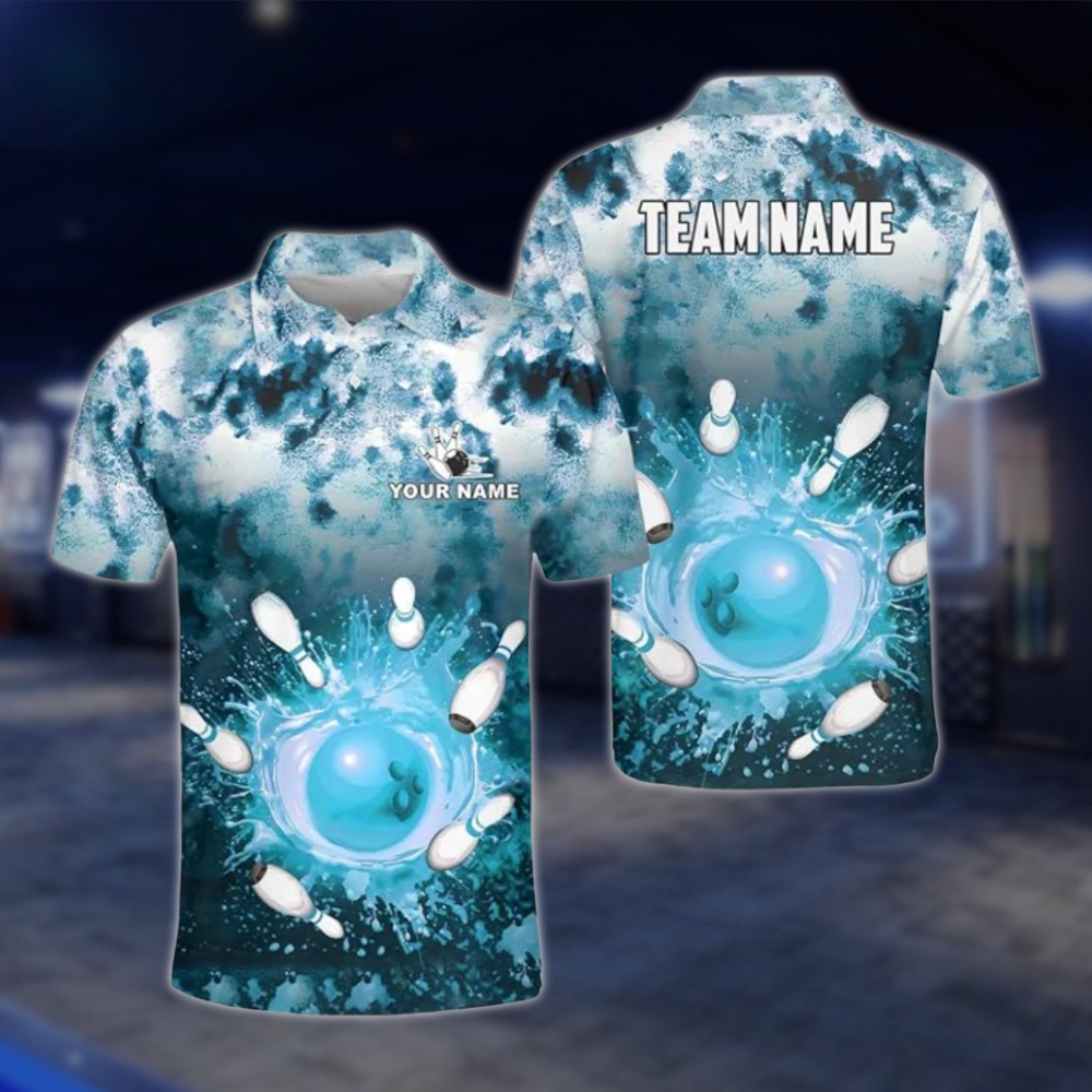 Personalized Mens Splash Purple Bowling Polo Shirt, Custom Bowling Team Shirt BZ0788