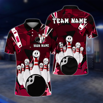 Custom Funny Pins Bowling Mens Polo Shirt, Custom Funny Bowling Team Shirts BZ0476