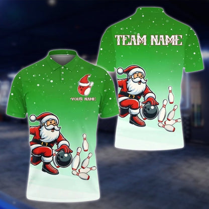 Santa Playing Bowling Custom Mens Xmas Bowling Polo Shirt, Custom Christmas Bowling Team Shirts BE0116
