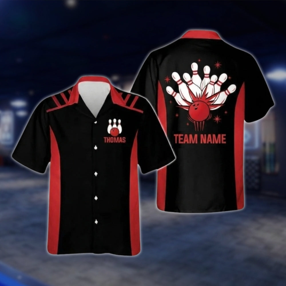 Custom Team Black And Yellow Bowling Hawaiian Shirt Men Women, Custom Bowling Team Shirts BZ0262