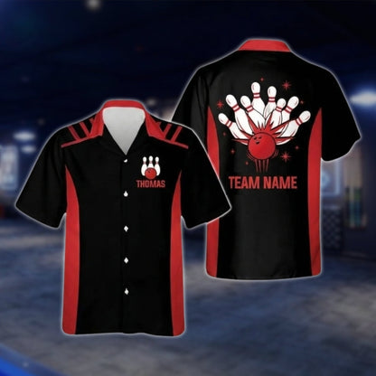 Custom Team Black And Yellow Bowling Hawaiian Shirt Men Women, Custom Bowling Team Shirts BZ0262
