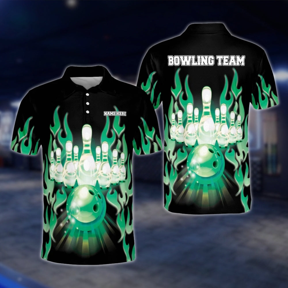 Custom Flame Red Black Bowling Polo Shirt For Mens, Custom Flame Bowling Shirts Team BM0020