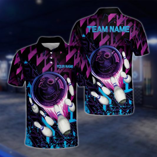 Personalised Purple Black Blue Polo Bowling Team Shirts Men, Custom Bowling Shirts BE0045