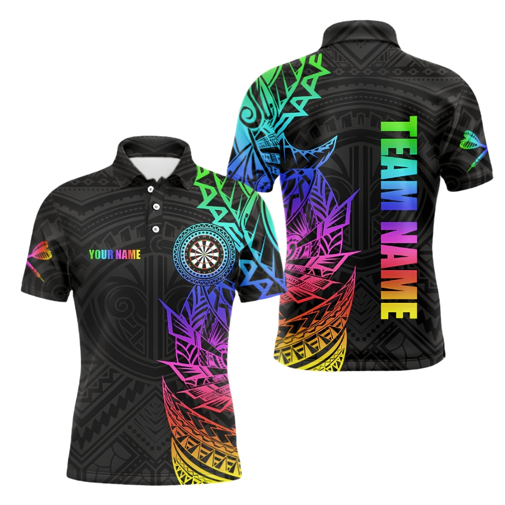 Rainbow Tribal Mens Personalized Darts Button Polo
