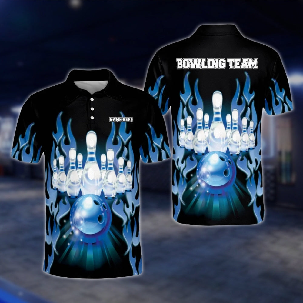 Custom Flame Red Black Bowling Polo Shirt For Mens, Custom Flame Bowling Shirts Team BM0020