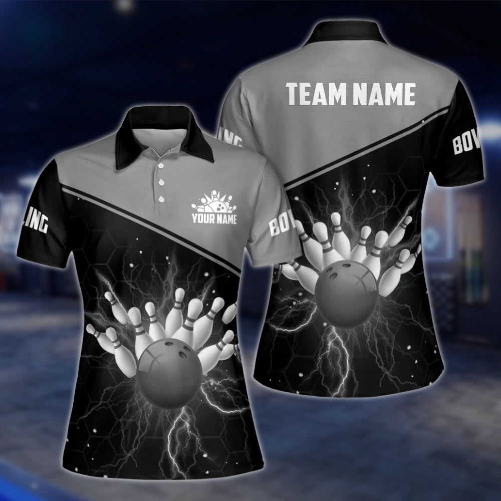 Custom Thunder Red Bowling Womens Polo Shirt, Custom Thunder Team Bowling Shirts For Ladies BW0149