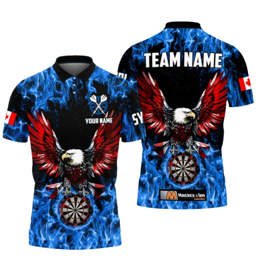 Canada Eagle Flag Blue Flame Personalized Darts Button Polo