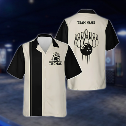 Personalized Vintage Bowling Mens Hawaiian Shirt Black Beige, Custom Vintage Bowling Shirt BZ0789