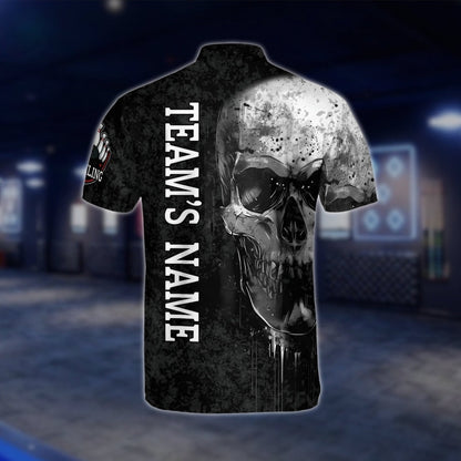 Skeleton Custom Mens Black Grey Bowling Jersey, Custom Skull Bowling Shirts For Team BZ0143