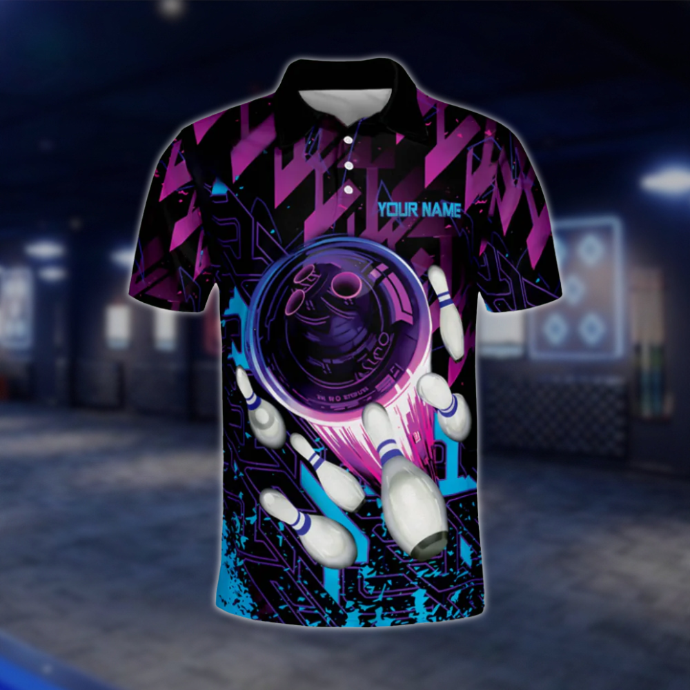 Personalised Purple Black Blue Polo Bowling Team Shirts Men, Custom Bowling Shirts BE0045