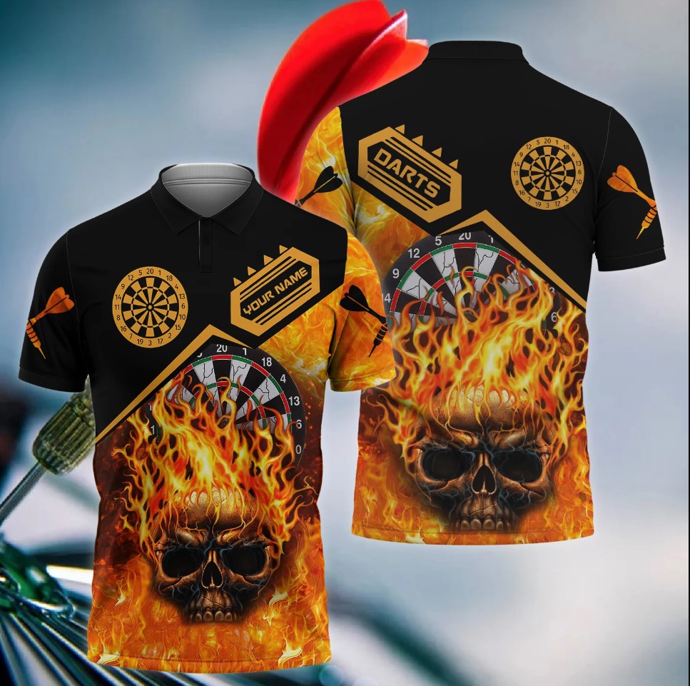 Fire Skull Personalized Darts Button Polo