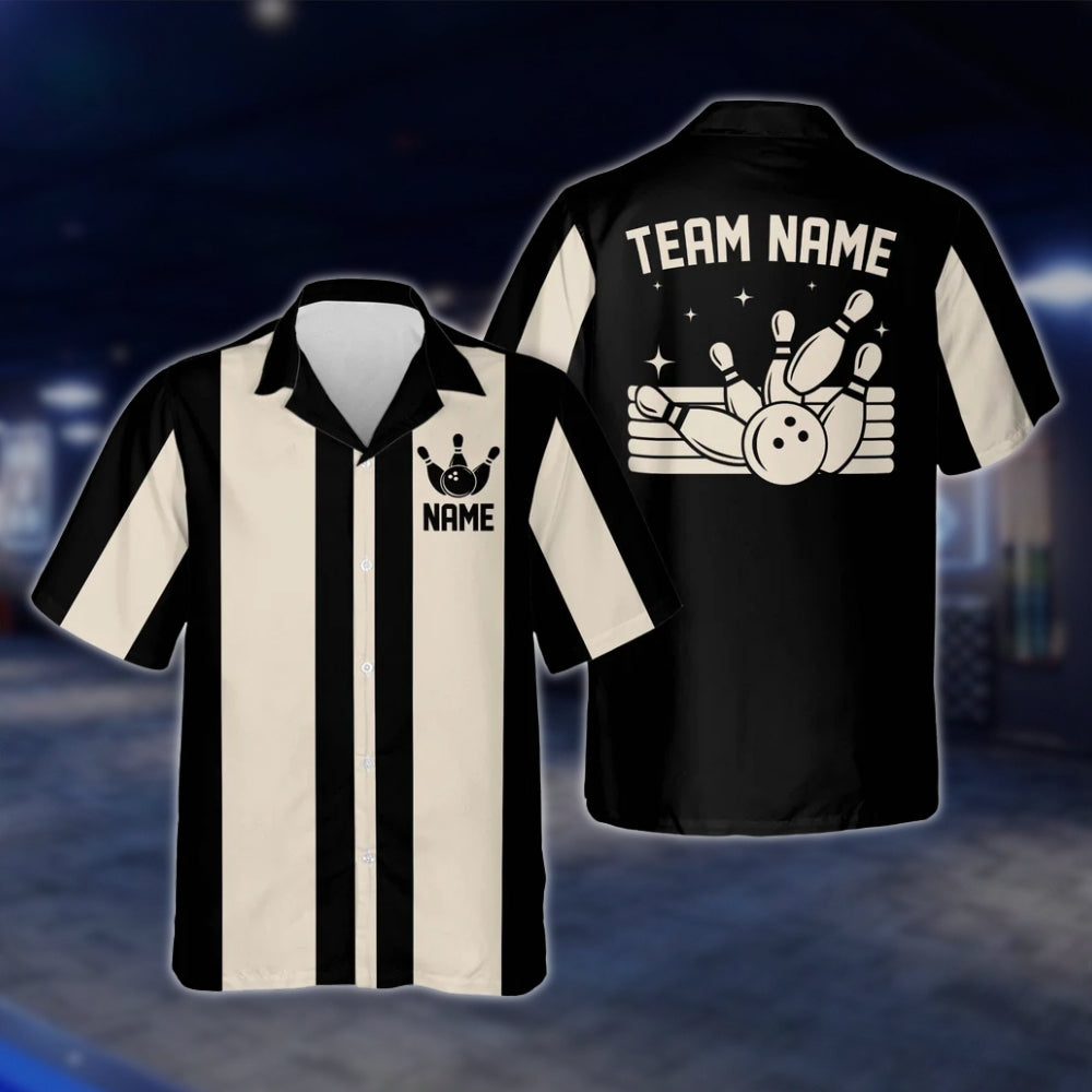 Custom Vintage Bowling Hawaiian Shirt For Men And Women, Black And Beige Custom Vintage Bowling Team Shirts BE0005